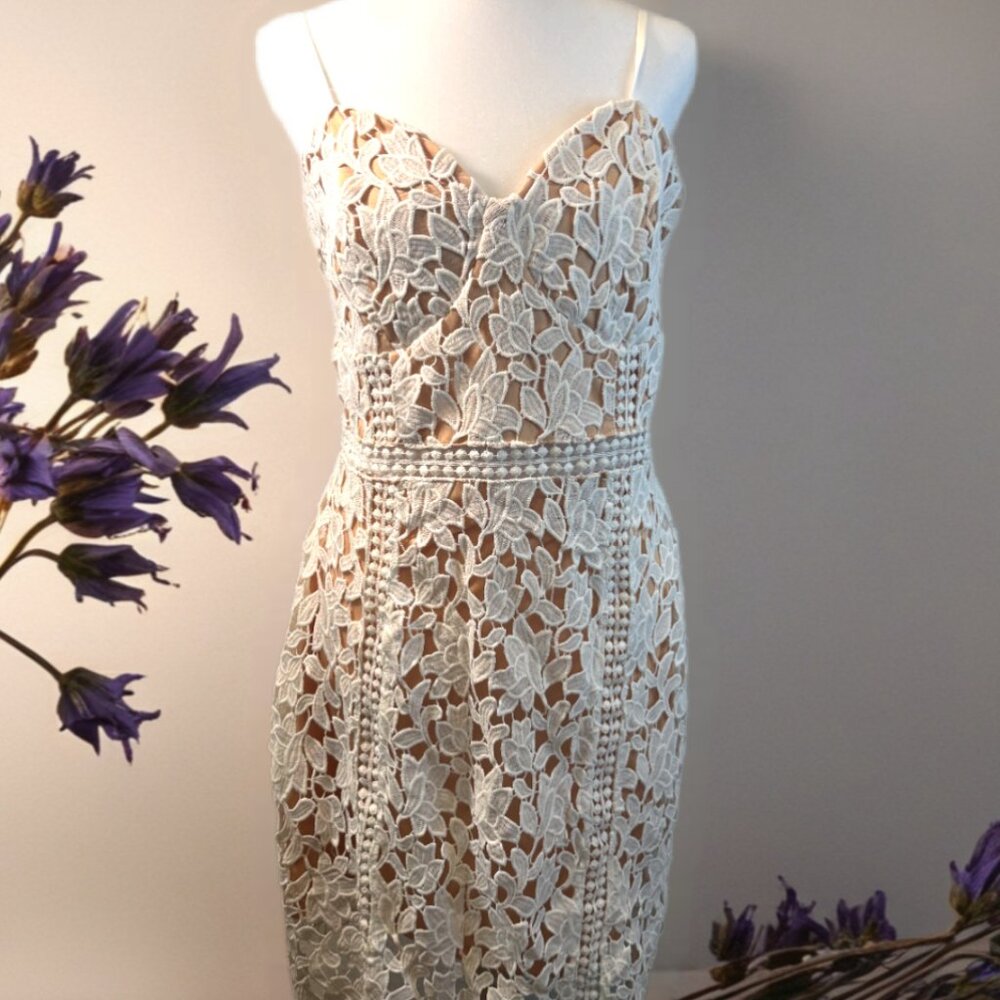 White floral lace overlay lined dress cottagecore boho